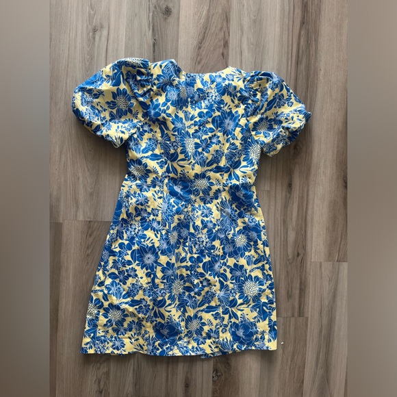 J. Crew 4 Blue Yellow Puff Sleeve Button Up Mini Dress - Picture 7 of 7